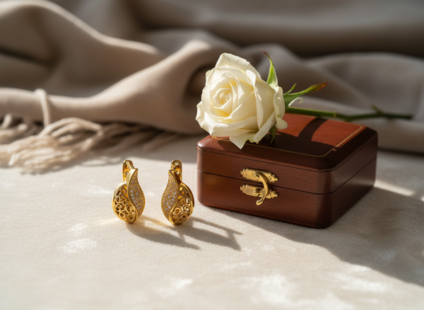 NXGOLD Leaf Design Gold-Toned Hoop Earrings for Women