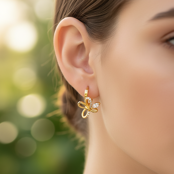 NXGOLD Butterfly Charm Crystal Gold-Toned Hoop Earrings for Women