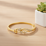 Luxury Floral Leaf CZ Open Bracelet For Women & Girl