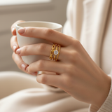Elegant Anti-Tarnish Chain Link Ring with CZ Stone