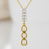 Elegant Crystal Bar & Pearl Drop Pendant Necklace