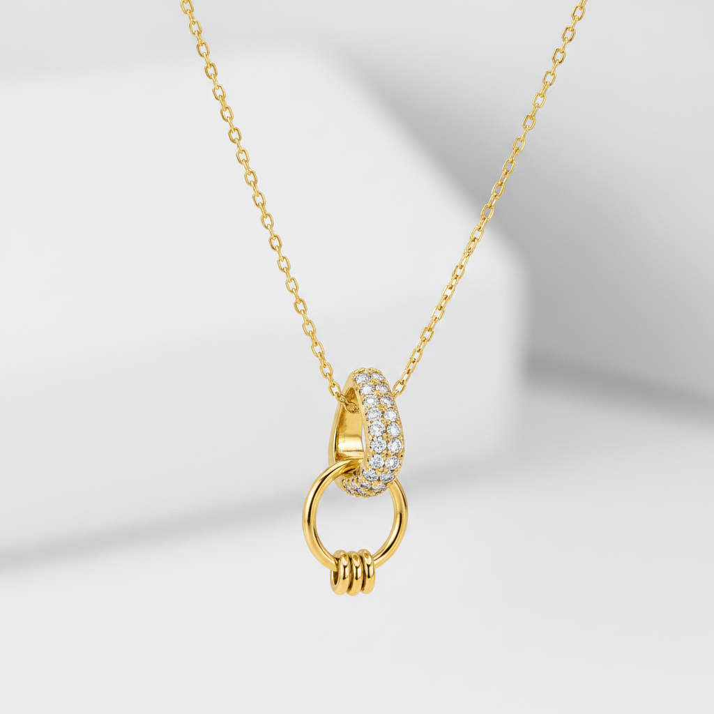 Golden Crystal Link Pendant Necklace for Women