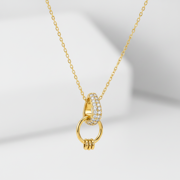 Golden Crystal Link Pendant Necklace for Women