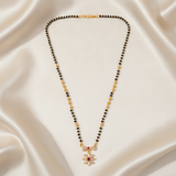 Traditional Mangalsutra with Red Stone & Sparkling CZ Flower Design