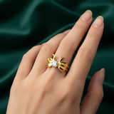 Elegant Anti-Tarnish Bow Design Ring with CZ Stone