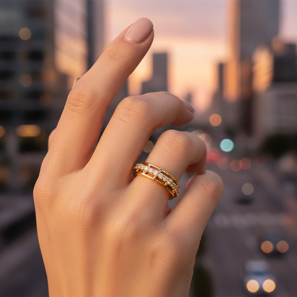 NXGOLD CZ Band Ring for Women With CZ Stone