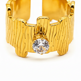 Elegant Adjustable Anti-Tarnish Gold Ring with CZ Stone