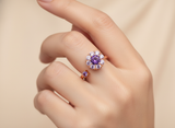 Rose Gold Purple Floral Adjustable Ring for Women