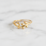 NXGOLD Nature Inspired Leaf Open Ring with Cubic Zirconia