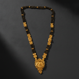 Traditional Black Bead Mangalsutra with Floral Temple Pendant