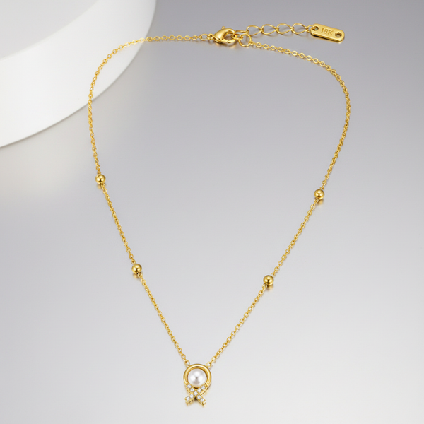 Elegant Gold Bead Chain Necklace with Pearl Pendant
