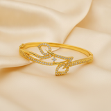 Luxury Leaf Swirl CZ Open Kada Bracelet for Women