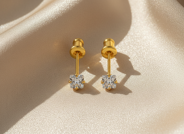 NXGOLD Solitaire Crystal Gold-Toned Stud Earrings for Women