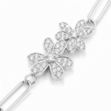 Elegant Twin Daisy Cubic Zirconia 925 Sterling Silver Bracelet for Women & Girls