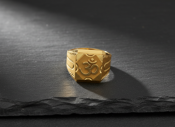 NXGOLD Om Divine Square Signet Gold Ring for Men
