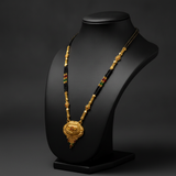Royal Ethnic Black Bead Mangalsutra with Antique Oval Floral Pendant