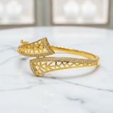 Luxury Geometric Lattice CZ Open Kada Bracelet for Women