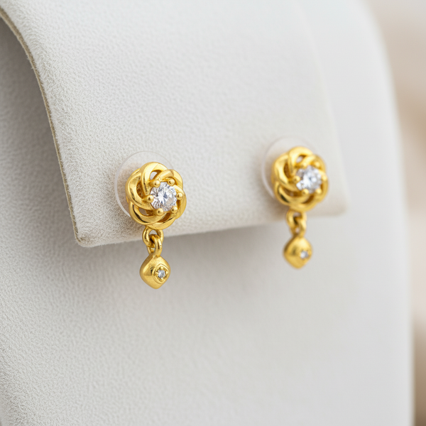 NXGOLD Floral Crystal Drop Gold-Toned Stud Earrings for Women