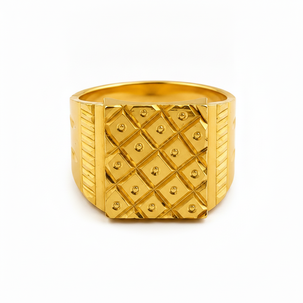Majestic Grid Crest Gold Ring for Men