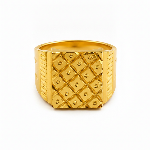 Majestic Grid Crest Gold Ring for Men