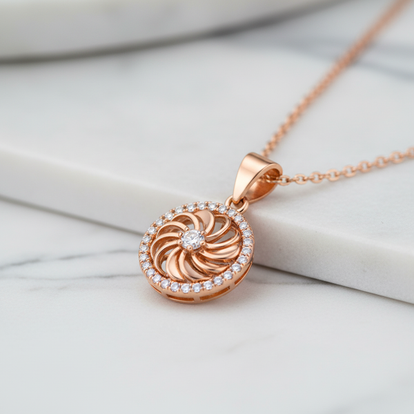 Rose Gold Crystal Sunburst Pendant Necklace for Women