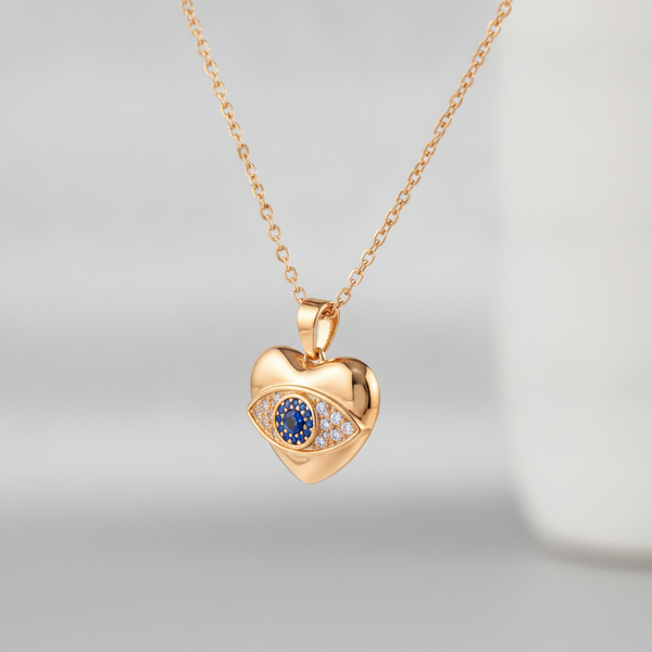 Lucky Evil Eye Heart Pendant Chain Necklace for Women
