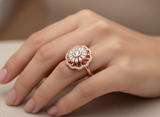 Rose Gold Floral Halo Ring for Women