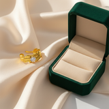 Elegant Leaf Texture Anti-Tarnish Ring with CZ Stone
