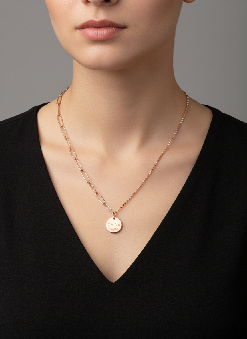 Elegant Rose Gold Asymmetrical Chain Pendant Necklace