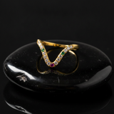 Elegant Curved Wave Ring with Multicolor Cubic Zirconia for Women & Girls