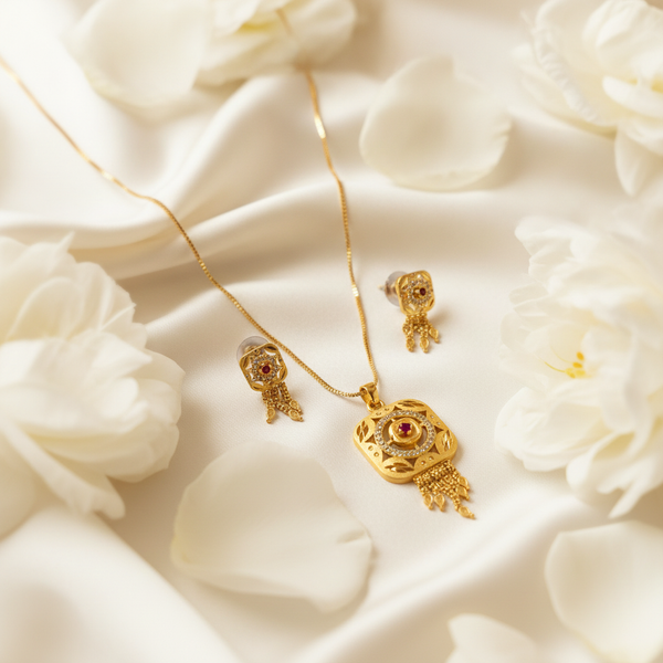 NXGOLD Signature Ruby Elegance Necklace & Earrings Set