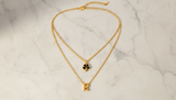 Elegant Double Chain Initial R & Clover Necklace for Women