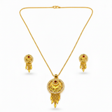 Royal Ruby CZ Circular Tassel Pendant Necklace Set with Matching Earrings for Women