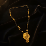 Designer Black Bead Mangalsutra with Heritage Round Pendant for Women