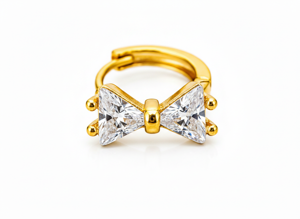 NXGOLD Crystal Bow Gold-Toned Huggie Hoop Earrings for Women