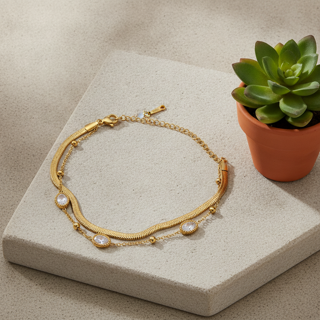 NXGOLD Premium Double Layer Oval Stone Bracelet