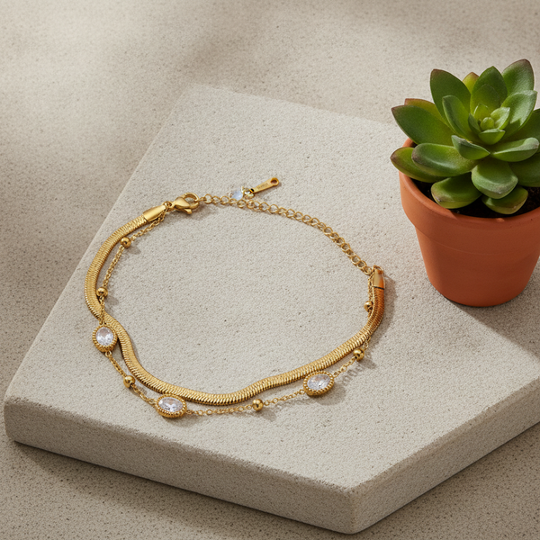 NXGOLD Premium Double Layer Oval Stone Bracelet