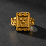 Royal Chakra Heritage Square Gold Statement Ring for Men