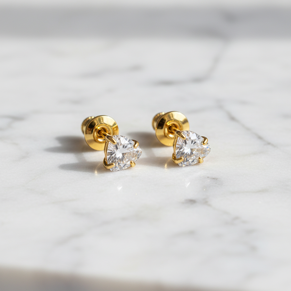 Luxury Heart Cut Diamond Stud Earrings for Women & Girls