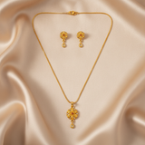 Elegant Floral Round Pendant Necklace & Matching Drop Earrings Set for Women