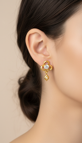 NXGOLD Clover Crystal Drop Gold-Toned Stud Earrings for Women