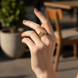 Elegant Structured Anti-Tarnish V-Shape Ring with CZ Stone