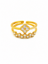 Designer Double Layer Floral CZ Ring for Women