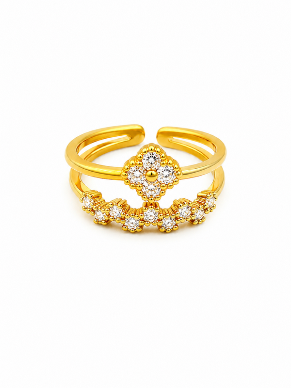 Designer Double Layer Floral CZ Ring for Women