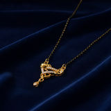 Premium CZ Triangle Pendant Mangalsutra with Black Beads Necklace