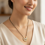 NXGOLD Designer Black Bead Mangalsutra with Cubic Zirconia Pendant