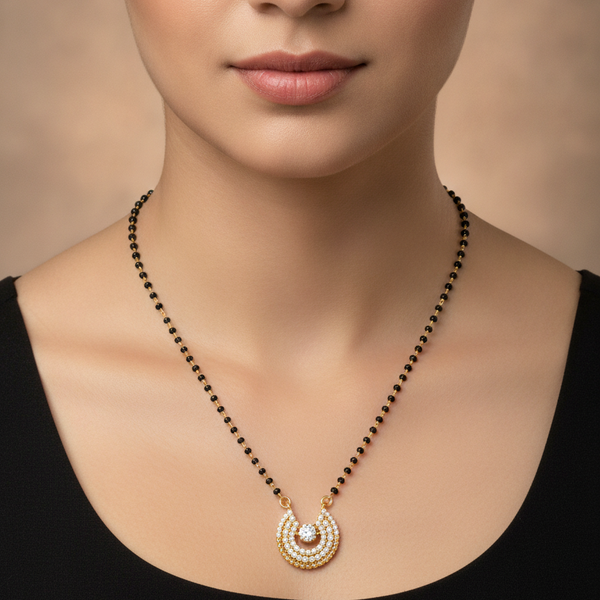 NXGOLD Designer Black Bead Mangalsutra with Cubic Zirconia Pendant