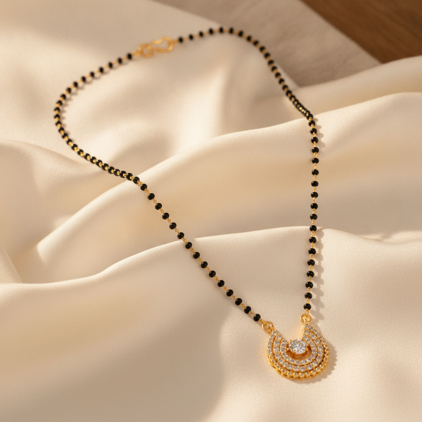 NXGOLD Designer Black Bead Mangalsutra with Cubic Zirconia Pendant