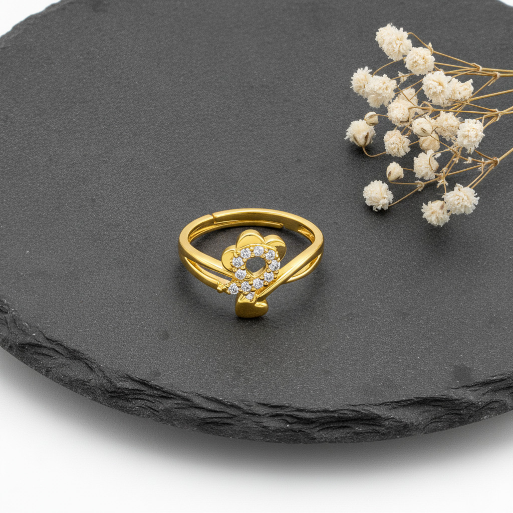 Floral Heart CZ Adjustable Ring for Women