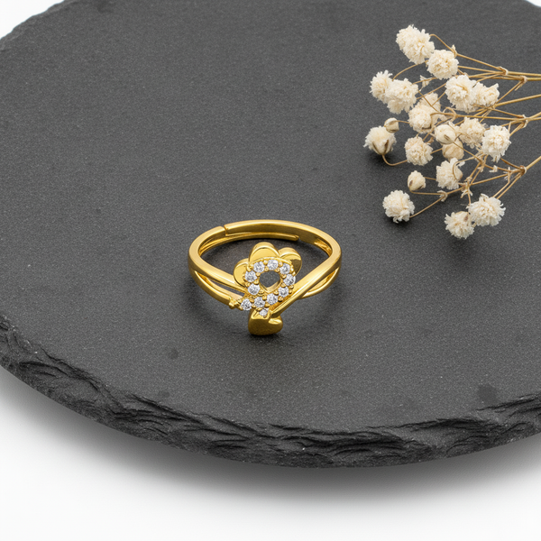 Floral Heart CZ Adjustable Ring for Women